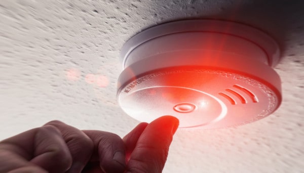 Picture of person pressing smoke detector button