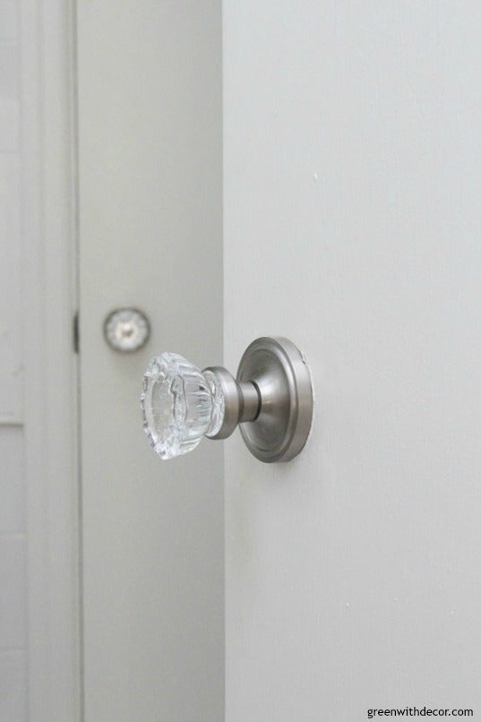 crystal knob on white door silver hardware